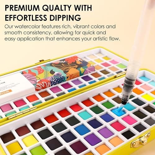 Grabie 100 Colors Premium All-In-One Watercolor Paint Set - 50 Essential, 35 Metallic, 10 Pastels, 5 Neon Hues - Portable Case, Brush Pens, Paper Pad, Waterproof Fineliner Pen, Beginner & Professional thumbnail 6