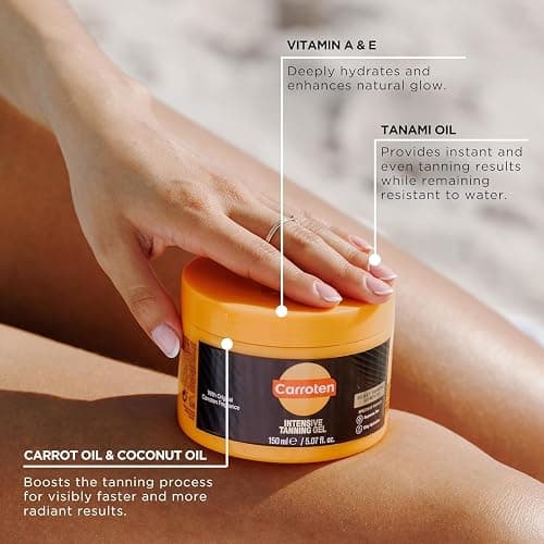 Carroten Intensive Tanning Gel | Browning Tan Accelerator | Non-Greasy, Water-Resistant with Carrot and Coconut Oil | Vitamin A & E For Moisture & Hydration | Made in Greece | 5 Fl Oz thumbnail 4