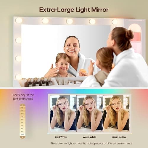 BTHFST Makeup Vanity Desk with Large 31.5" Mirror and Lights, 46.1" Vanity with RGB Lights & Charging Station, Vanity Table with 6 Drawers & Cabinet & Shelves, White thumbnail 3