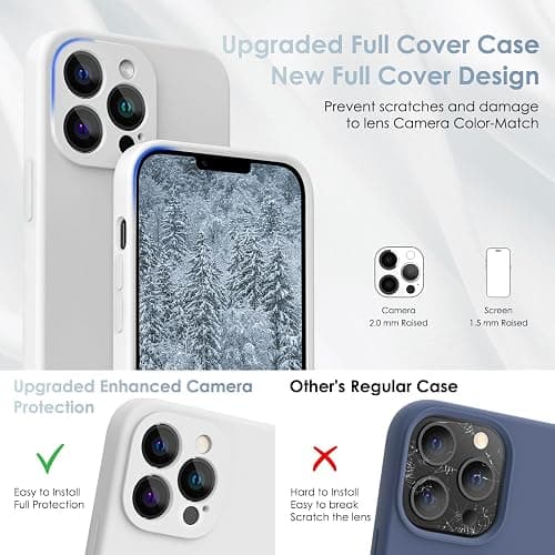 CALOOP Slim-Fit for iPhone 13 Pro Max Case,Skin Soft Liquid Silicone,Sturdy Hard Frame Shockproof Cover with Anti-Scratch Microfiber Lining,Full Protection for Screen and Lens, 6.7 inch(White) thumbnail 3