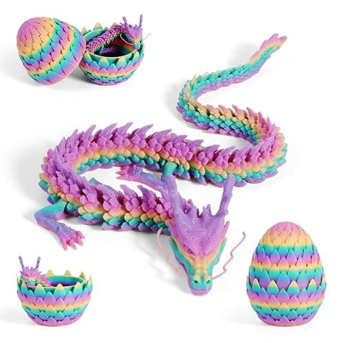 3D water lily Egg Articulating Gemstone Crystal Snake Figurine 3D Printed Dragons Crystal Dragon Fidget Toys Flexible Joints Mystery Dragon Action Figures Home Office Decor Macaron Color - Image 1