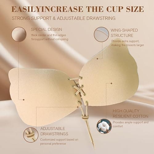 GZAMOF Sticky Adhesive Push-Up Invisible Strapless Bras for Women thumbnail 2