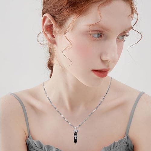 Viking Gothic Animals Necklace Sterling Silver Raven/Phoenix/Dragon/Axolotl/Spider/Bat Pendant Black Crystal Necklace Goth Jewelry Gifts for Father Men Women thumbnail 4