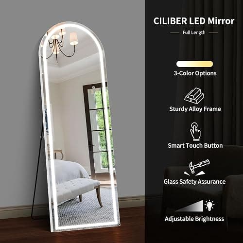 CILIBER LED Mirror Full Length, 63"x20" Full Length Mirror with Lights Arched Top, Arch Lighted Full Body Mirror, Wall Mounted Mirror Dimming with 3 Color Modes thumbnail 5