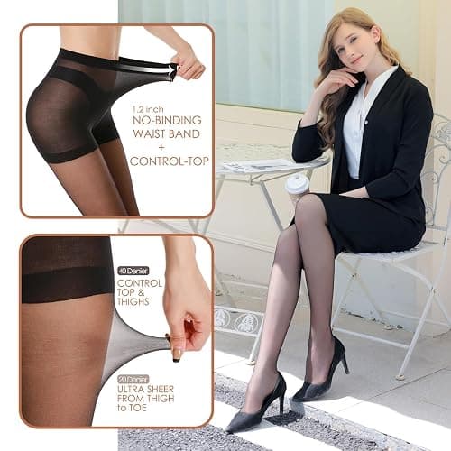 G&Y 3 Pairs Women's Sheer Tights - 20D Control Top Pantyhose with Reinforced Toes thumbnail 2