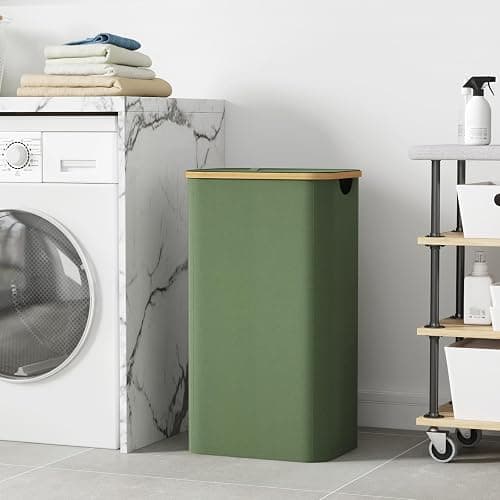 Lifewit 100L Laundry Basket with Lid, Clothes Hampers for Laundry with Bamboo Handles and A Removable Bag, Large Foldable Laundry Hamper for Bedroom, Bathroom, Dorm, Laundry Room, Green thumbnail 2