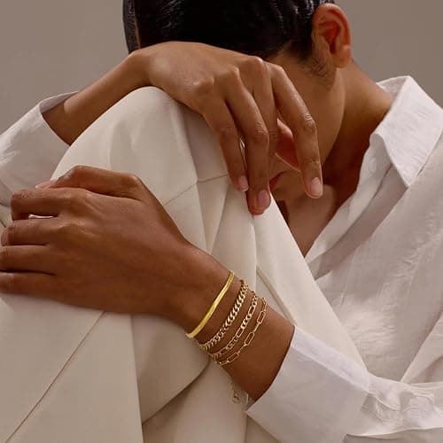 16 PCS Gold Bracelets for Women, Dainty Bracelets Set for Women Trendy, Gold Stackable Cuban Link Paperclip Chain Bracelet Pack Jewelry Gifts for Women thumbnail 8