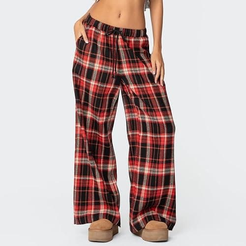 Women's Plaid Pajama Pants Low Rise Gingham Lounge Pants Plaid Pj Pants Sleep Bottoms Wide Leg Trousers Streetwear thumbnail 2