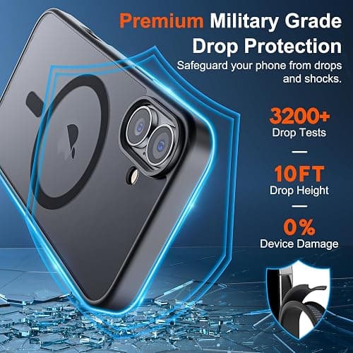 SUPFINE Magnetic for iPhone 17 Case (Compatible with MagSafe)(Military Grade Drop Protection) Translucent Matte Shockproof with Anti-Fingerprint Phone Cover,Black thumbnail 3