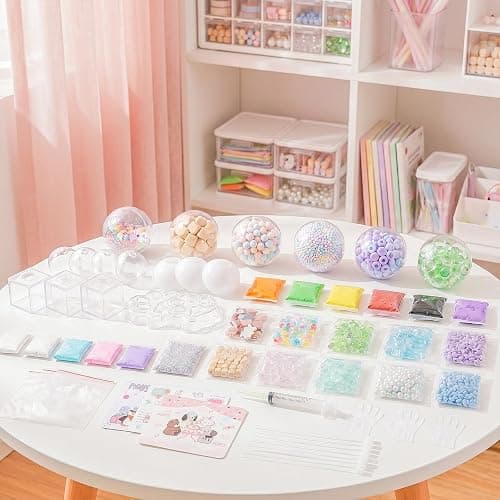 Lomantank DIY Stress Ball Making Kit, 12 TPR Skins in 4 Shapes, 26 oz Assorted Fillers, Slime, Clay, Vacuum Tool & Cable Ties, ASMR Squishy Maker for Handmade Stress Balls Creative Craft Gift thumbnail 9