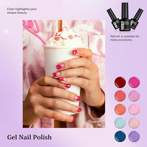 PHOENIXY 24 PCS Gel Nail Polish Set, 21 Colors U V Gel Nail Polish Kit with Base Glossy Matte Top Coat Black Gray Red Valentine Nail Kit Gifts for Women thumbnail 6