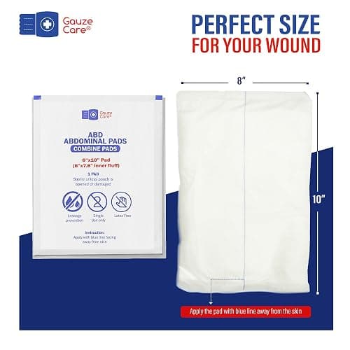 GauzeCare Sterile Abdominal- ABD Combine Pads| 24-Pack, 8x10 Inches| Extra Absorbent & Thick, Individually Wrapped Wound Dressing, First Aid Pads| Surgical-Grade, Nonstick- for Heavy Leakage, Post Op thumbnail 2