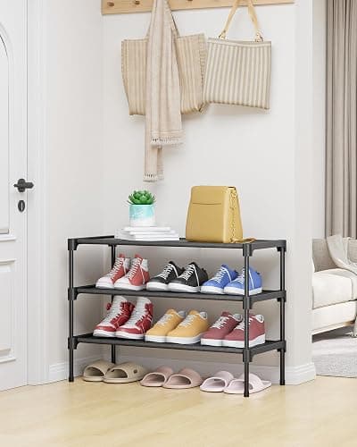 Kitsure Shoe Rack - Non-Woven Shoe Rack Shelf, Shoe Organizer for Closet, Entryway, Garage & Corridor, Stackable Shoe Shelves, 27.5" Wide - 3 Tier, Black thumbnail 2