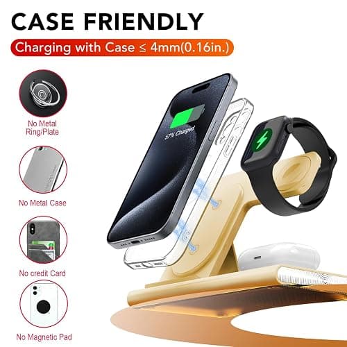 3 in 1 Charging Station for iPhone 17 - Wireless Charger for Apple Products for iPhone 17 16 15 14 13 12 11 Pro Max - Foldable Wireless Charging Station Dock Stand for iWatch Series & AirPods(Beige) thumbnail 3