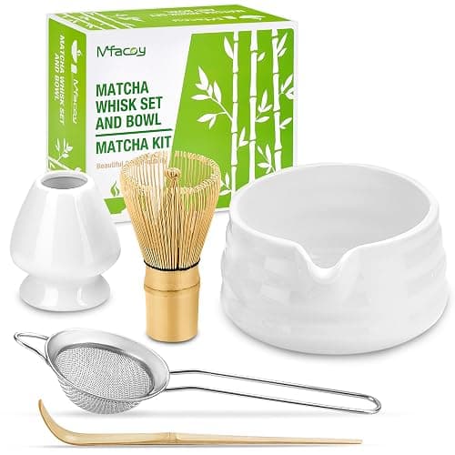 Matcha Whisk Set, Japanese Tea Set (5pcs) includes Matcha Bowl with Spout (19 oz), Bamboo Whisk and Matcha Scoop, Whisk Holder, Stainless Steel Sifter, Tea Making Tools, Matcha Kit - Image 1