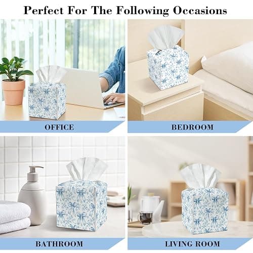 Blue Bows Leather Tissue Box Cover Square Vintage Tissue Holder for Car Livingroom Office Decor Ideal Gifts for Women Colleagues Family Sister Bestie Daughter Birthday Christmas Housewarming - YT0181 thumbnail 5