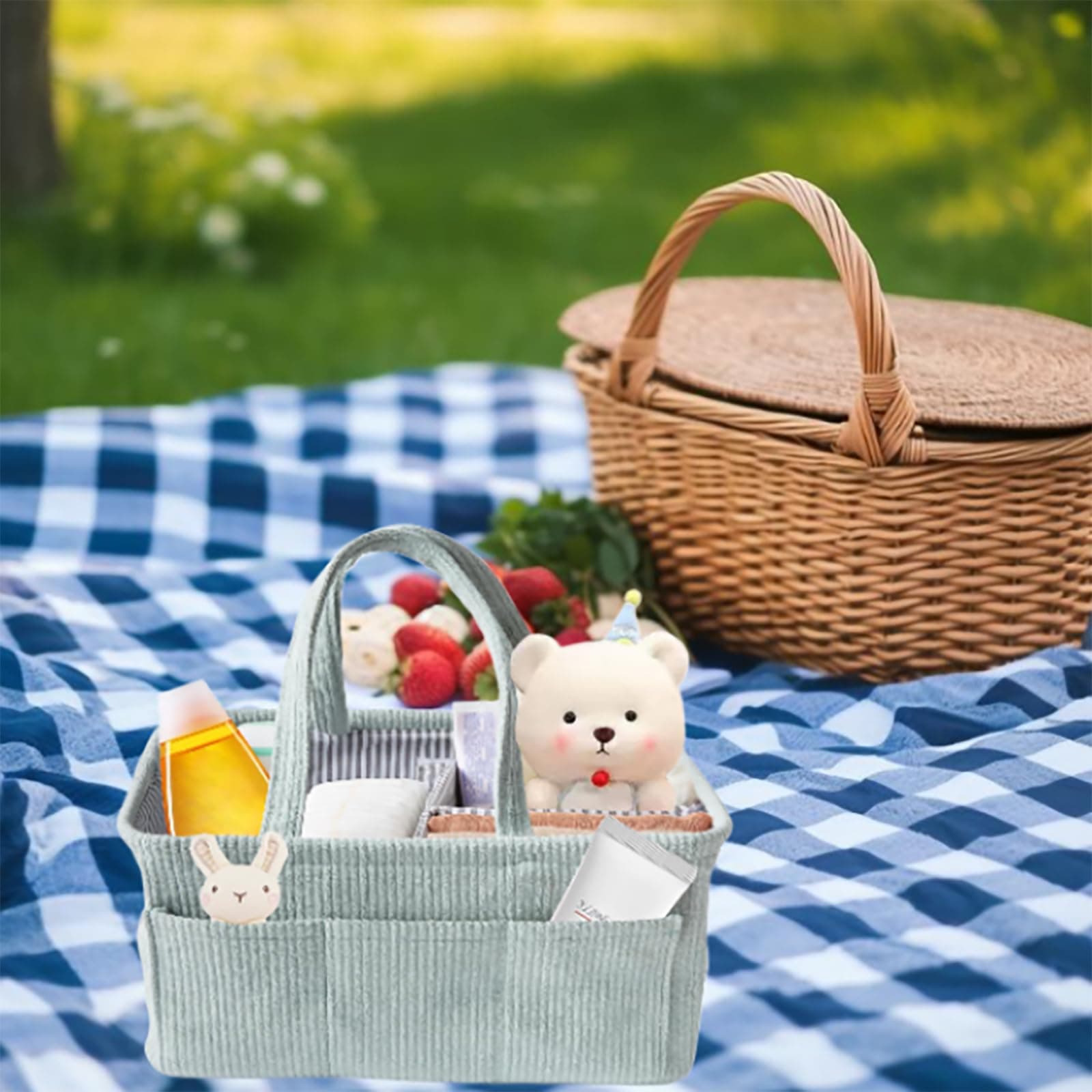 Baby Nappy Caddy Diaper Caddy Organizer, Baby Storage Basket for Diapers and Wipes, with Removable Inserts Nursery Storage Basket, Baby Shower Basket, 38 x25 x18 CM (Mint) thumbnail 8