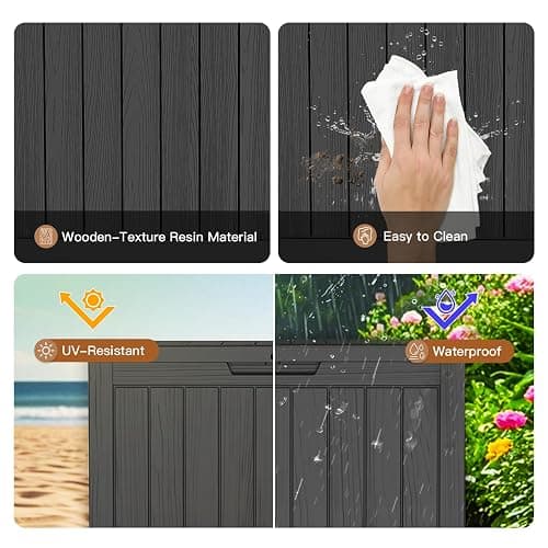 Treillage Tale Outdoor Storage Deck Box, 45 Gallon Outside Storage Box Waterproof Deck Box, Lockable Patio Storage Box UV-Resistant for Garden Furniture, Black thumbnail 4