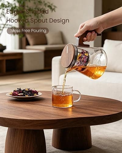 ZENS Magnetic Tea Pot, Enchanted Glass Teapot with Infuser and Magnetic Suction Lid for Mess-Free Loose Tea Diffusers, Walnut Wood Handle, Tea Lovers Gifts thumbnail 4