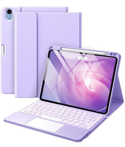 Harvopu Compatible with iPad Air 11 Inch & Air 5th/Air 4th Generation Case with Keyboard - Multi-Touch Trackpad, 7-Color Backlit, Detachable Folio Cover for Air 11-inch M3/M2 (2025/2024), Light Purple - Image 1