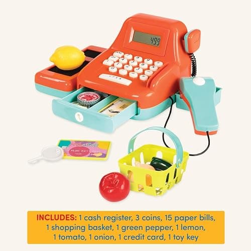 Battat - Interactive Kids Cash Register with Scanner & Sounds - 26-Piece Pretend Play Shopping Set with Light-Up Scanner, Play Money & Card - Educational Toy for Learning & Fun - Ages 3+ thumbnail 6
