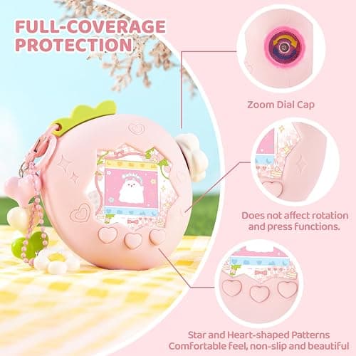 BUBBLELOGUS Strawberry Bubble Protective Case for Tamagotchi Paradise, Soft TPU Silicone Cover with Faceplate, Flower Shaped Zoom Dial Cap & Charms Set, Anti-Scratch & Waterproof (Pink) thumbnail 5