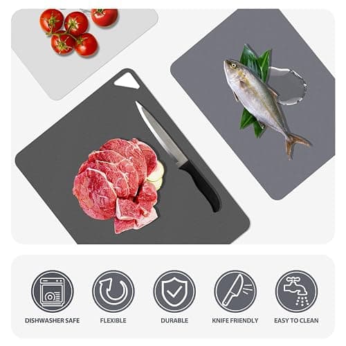 WK Flexible Plastic Cutting Boards Mats for Kitchen, Flexible Non Slip Cutting Mat, Thin Cutting Sheets, BPA Free, Dishwasher Safe, Multi Sizes - 3 - Multi Grey thumbnail 5