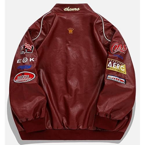 Aelfric Eden Faux Leather Racing Jacket Oversized Motorcycle Biker Racer Jackets Streetwear Unisex thumbnail 4