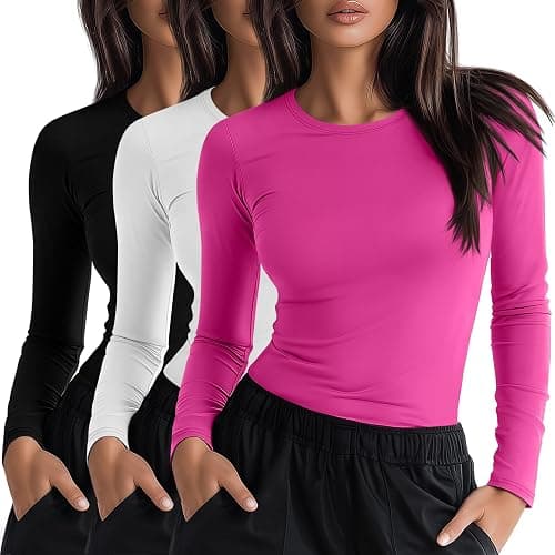 Neer 3 Pack Womens Underscrub Shirts Long Sleeve Crewneck Tops Fitted Layering Clothes Comfort Knit Tops for Nurse - Image 1