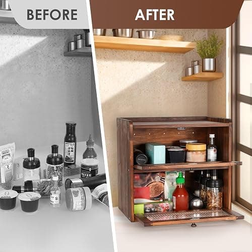 Sunhoo Bread Box for Kitchen Countertop Wooden Bread Storage Container Bin 2 Layer Breadbox Holder Large Capacity Keeper Vintage Farmhouse Food Organizer Pantry Shelf Acrylic Window (Brown) thumbnail 7