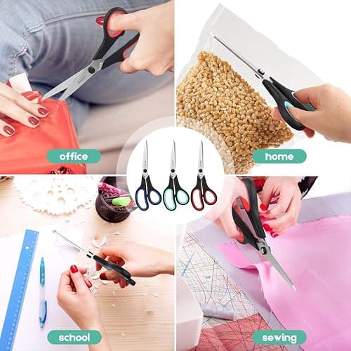 iBayam 3-Pack 8" Heavy Duty Scissors with Ultra Sharp Blades and Comfort Grip Handles - For Office, Home, School, Sewing, and Crafts thumbnail 6