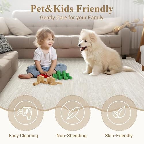 GarveeHome Scalloped Christmas Rugs 8x10 Washable Area Rugs for Living Room, Modern Bordered Solid Rug for Bedroom, Scalloped Non-Slip Stain Resistant Carpet for Dining Room Farmhouse Dorm, Cream thumbnail 3