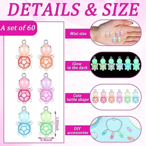 Thyle 60 Pcs Mini Resin Turtle Charms Glow in the Dark Turtle Pendants Luminous Tortoise Sea Dangle Animal Charms for DIY Craft Jewelry Making Supplies, 6 Colors thumbnail 2
