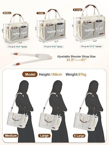 FIORETTO Womens Canvas Tote Bag Purse with Individual Compartment, Zipper Top, Reinforced Bottom & Luggage Sleeve thumbnail 7