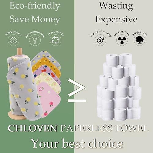 Paperless Towels Roll Washable Cotton Cloth, Reusable Paper Towels - 25 Pack with Durable Cardboard Roll - 10" X 10" Zero Waste Reusable Napkins Eco Friendly thumbnail 6