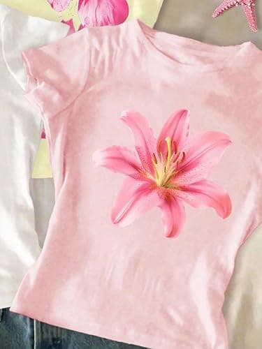 RoseSeek Girl's Shirts 3 Packs Graphic Tees Vacation Hibiscus Top Crewneck Short Sleeve Cute Tops Summer Slim Fit T Shirt thumbnail 3