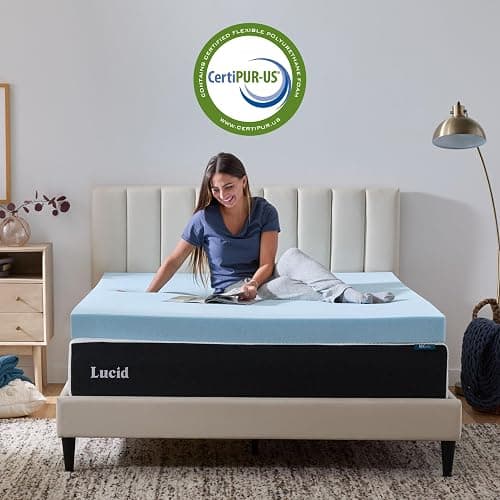 Lucid 4 Inch Memory Foam Mattress Topper, Twin XL Size – Cooling Gel Bed Topper – Preassure-Relieving Ultra Plush Feel – Ventilated Breathable Design – CertiPur Certified - Dorm Room Essentials thumbnail 5