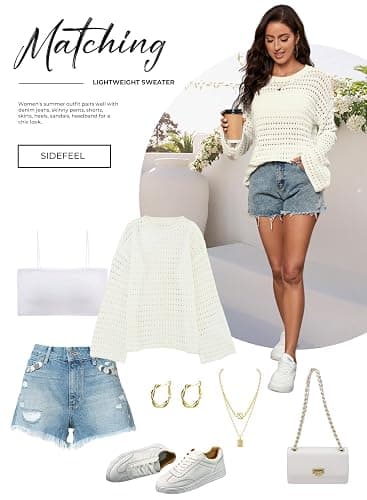 Sidefeel Womens Summer Sweaters 2026 Lightweight Casual Long Sleeve Crochet Tops Hollow Out Knit Pullover Clothing thumbnail 6