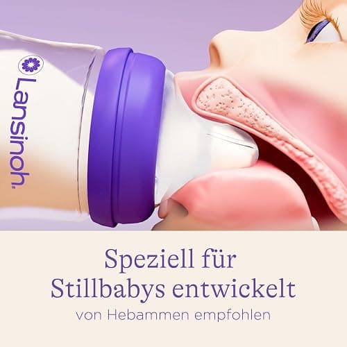 Lansinoh Babyflaschen Starter Set - Babyflasche in 160 ml & 240 ml - NaturalWave Sauger Größe S, M, L - neues kompaktes Design für verbesserte Stabilität - mit stapelbarem Deckel thumbnail 5