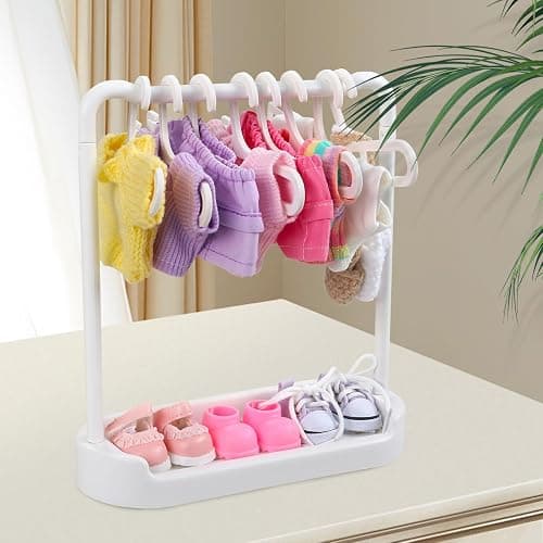 Foldable Doll Wardrobe Closet Storage Box Compatible with Labubu Clothes with 15 Hangers & Rod - Stackable Organizer Cabinet for 15/17cm Doll Clothes with Dust-Resistant Cover and Display Shelf thumbnail 7