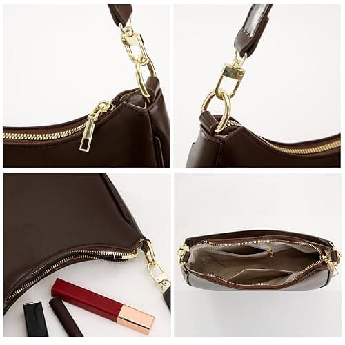 Shoulder Bags for Women Leather Cute Hobo Tote Handbag Under the Arm Purses Mini Clutch Purse with Zipper Closure thumbnail 5