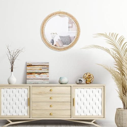 SWTHONY 18 Inch Boho Round Hanging Wall Mirror Decorative Rattan Circle Mirrors for Farmhouse, Living Room, Bedroom thumbnail 6