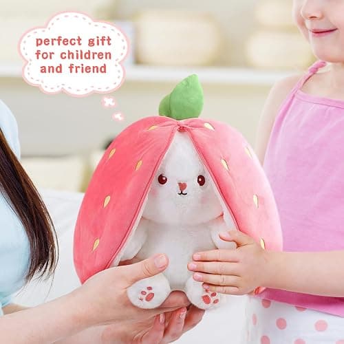 MIAODAM Bunny Stuffed Animal Reversible Cuddle Bunny Stuffed,Christmas Strawberry Bunny Transformed Rabbit Plush Zipper,Turns Into Ears Bunnies Plushies Toy Cute Stuffy Doll Easter Girlfriend Gift thumbnail 6