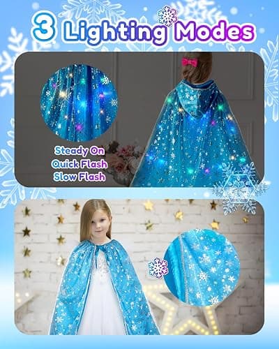 Frozen Toys for Girls-Princess Dress Up Set, 3 Lighting Mode Princess Cape, Music & Light Up Wand, Kids Makeup Kit, Wig, Mask, Gloves, Dress-up Accessories for Princess Cosplay Costume for Girl Age 3+ thumbnail 3