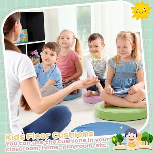 Juexica 8 Pcs Extra Thick Flexible Seating Floor Cushions Assorted Colored Floor Pillow Classroom Seat Cushions Soft Classroom Seating for Kids Learning Daycare School Chair(Macaron Color) - Macaron Color thumbnail 4