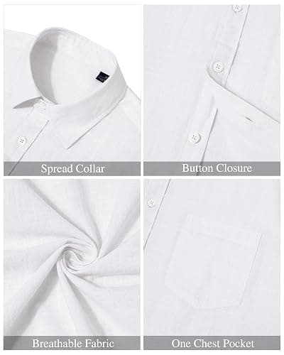 J.VER Men's Linen Short Sleeve Shirts Cotton Casual Lightweight Button Down Shirt Beach Vacation Summer Tops with Pocket thumbnail 3