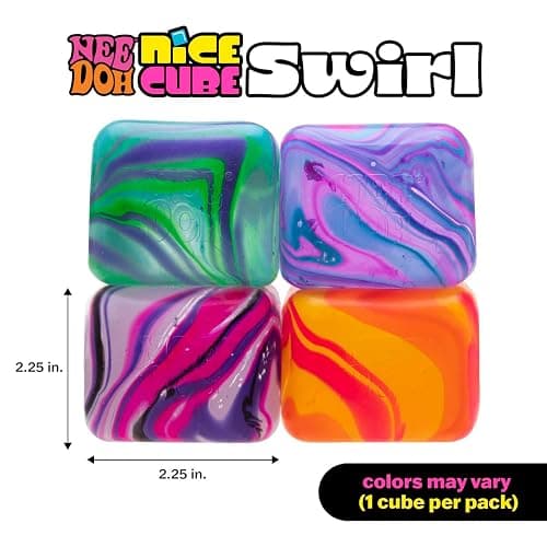 Schylling NeeDoh Nice Cube Swirl - Sensory Toy with a Super Solid Squish - Unique, Swirling Color Blend - Ages 3 and Up - Color May Vary; One Cube Per Pack thumbnail 2