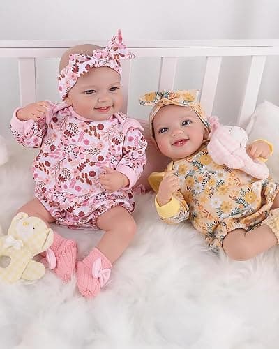 BABESIDE 3PCS Reborn Baby Doll Clothes for 17-22 Inch Dolls, Baby Doll Outfit Accessories with Floral Pattern fit Newborn Baby Dolls Girl Boy, Pink thumbnail 2