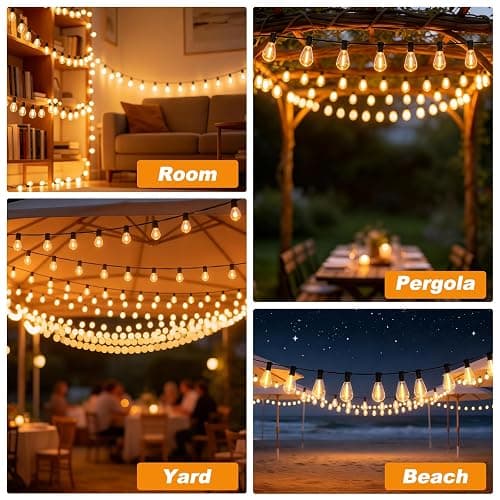 50(40+10)FT Outdoor String Lights, 15m Waterproof Remote LED Patio Lights with 19+1 S11 Bulbs 10FT Extension Cable, Dimmable Outside Hanging Lights for House, Porch,Yard,Garden,Bistro, Gazebo lighting thumbnail 8