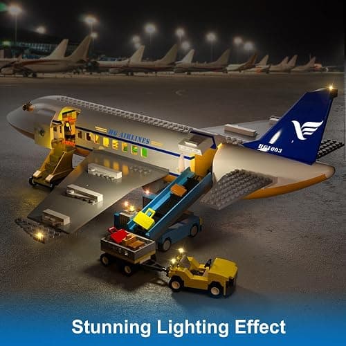 CUBIMANA Large City Passenger Airplane Building Toys with LED Light, 21 Inches Plane Building Sets with 2PCS Luggage Trucks, Terminal, Radar Tower, Birthday Gifts for Kids Boys Girls Age 6-12 (901pcs) thumbnail 2
